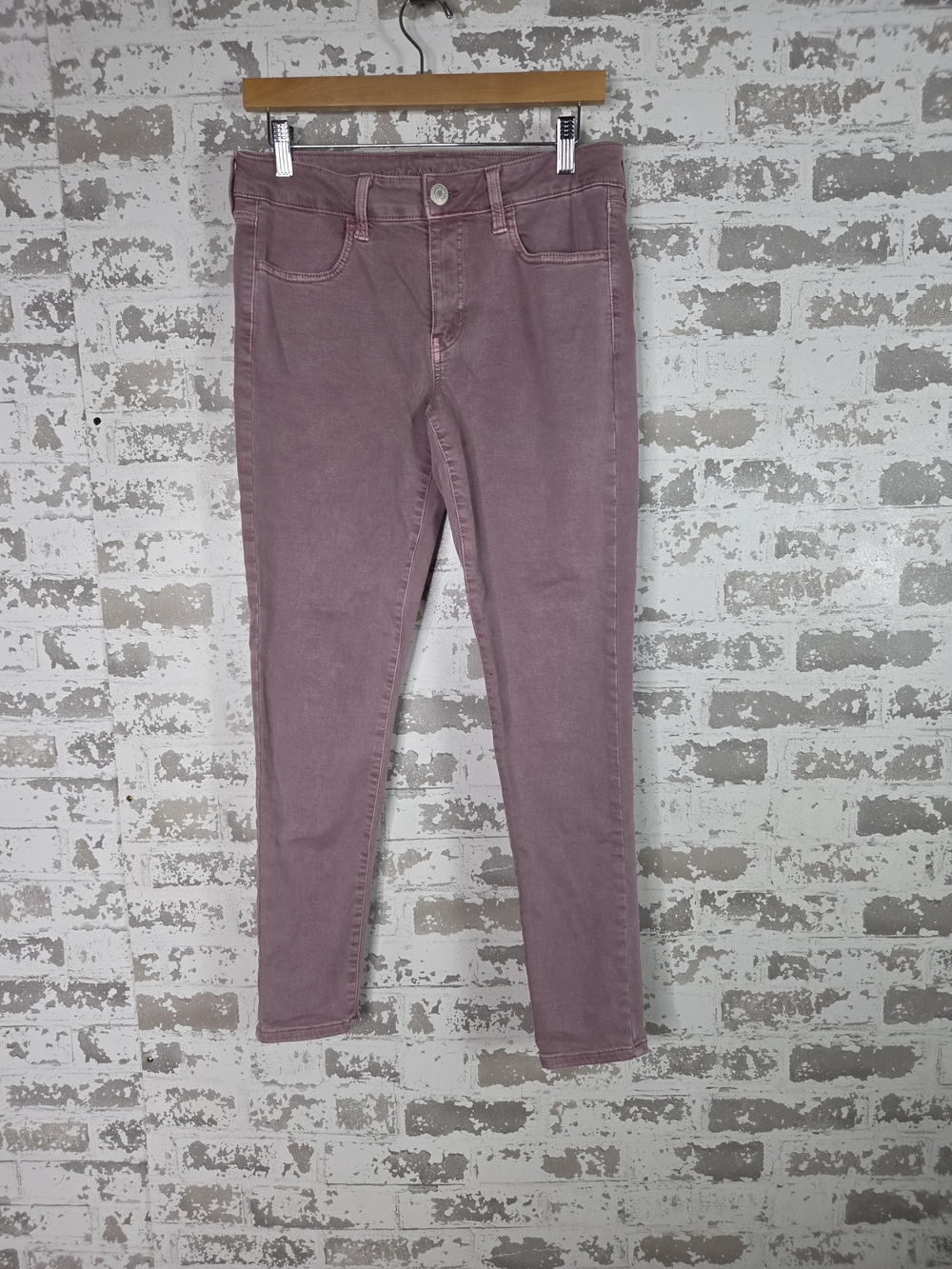 American Eagle Skinny Jeans Women Size 12 Mauve Pink Purple High Stretch